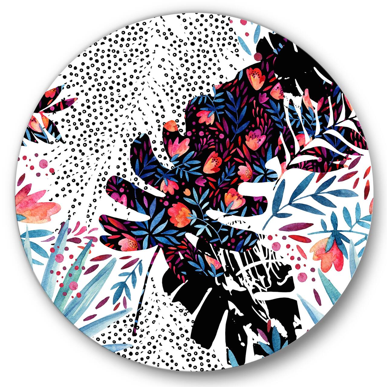 Designart - Tropical Floral Patchwork I - Tropical Metal Circle Wall Art